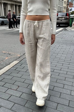 Kalhoty Brandy Melville Anastasia Linen Béžový | CZ CDHRI-4352