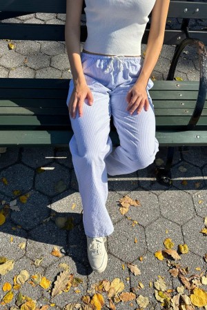 Kalhoty Brandy Melville Anastasia Linen Světle Blankyt | CZ LYHKR-8942