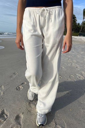 Kalhoty Brandy Melville Anastasia Linen Bílé | CZ XPBIJ-9623