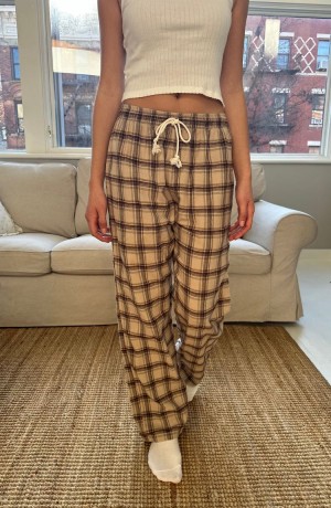 Kalhoty Brandy Melville Catherine Krém Hnědé | CZ DKZVP-3216