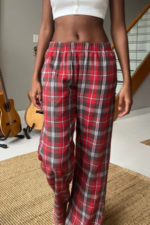 Kalhoty Brandy Melville Catherine Červené Bílé | CZ DLWRF-6024