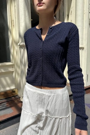 Kardigan Brandy Melville Zoe Cable Knit Tmavě Blankyt | CZ ZSJLA-4856