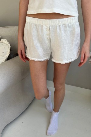 Kraťasy Brandy Melville Keira Linen Krajkové Bílé | CZ NHCIQ-9216