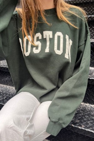 Mikina Brandy Melville Erica Boston Tmavě Zelene | CZ TXGHS-3967