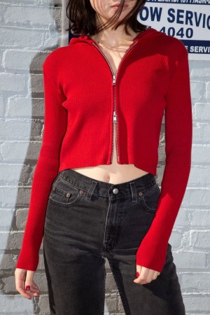 Mikina s Kapucí Brandy Melville Arden Crop Červené | CZ NVTPM-0278