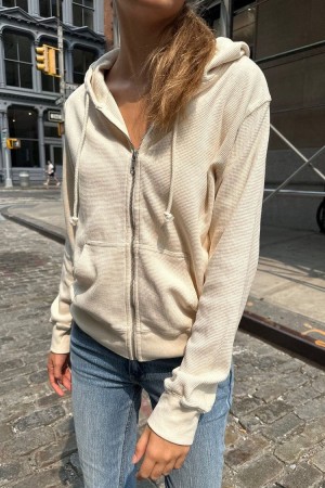 Mikina s Kapucí Brandy Melville Christy Waffle Bílé | CZ DVIRH-9274