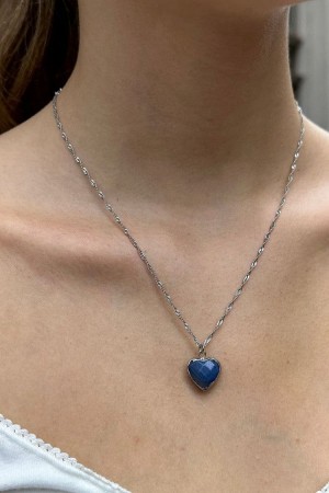 Náhrdelník Brandy Melville Blue Heart Stříbrné | CZ MCWNV-0128
