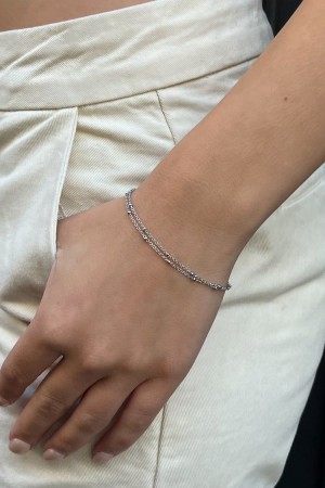 Náramek Brandy Melville Double Chain Beaded Stříbrné | CZ AIUOZ-9783