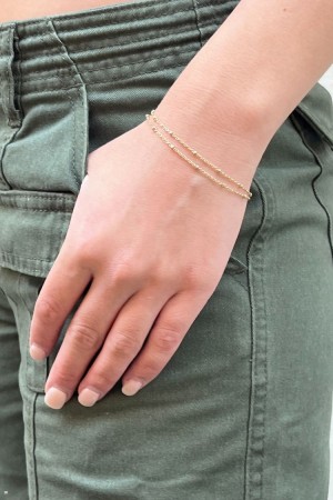 Náramek Brandy Melville Double Chain Beaded Zlaté | CZ LIKHJ-9640