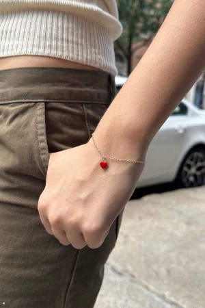 Náramek Brandy Melville Red Heart Zlaté | CZ YPBHN-7862