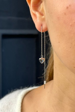 Náušnice Brandy Melville Drop Chain Heart Stříbrné | CZ BRSZM-8631