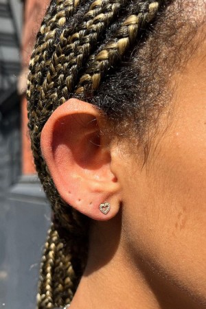 Náušnice Brandy Melville Rhinestone Heart Stud Zlaté | CZ HAQUY-7126