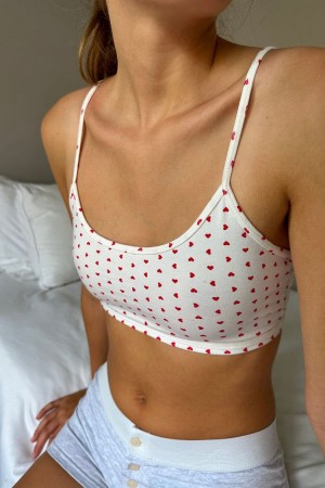 Podprsenky Brandy Melville Laney Hearts Bílé Červené | CZ SWOCR-7830