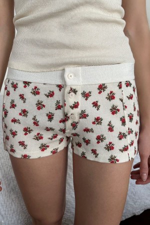 Spodní Prádlo Brandy Melville Floral Waffle Boyshort Bílé Červené | CZ FDJHT-8369