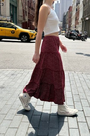 Sukně Brandy Melville Izzy Floral Červené | CZ GWPFH-4916