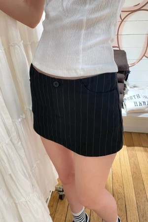 Sukně Brandy Melville Louisa Pruhovaný Mini Černé | CZ RKYPT-4785
