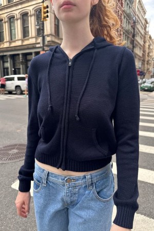 Svetr Brandy Melville Alana Zip-Up Tmavě Blankyt | CZ ZUOPN-6053