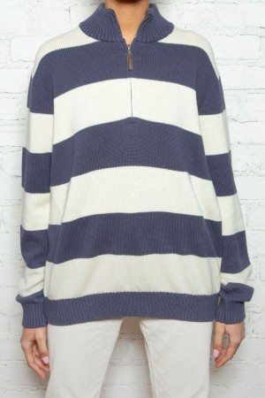 Svetr Brandy Melville Aleah Bavlněné Stripe Bílé Blankyt | CZ JRGWX-6204