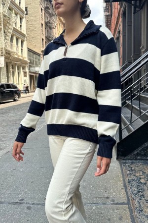 Svetr Brandy Melville Aleah Bavlněné Stripe Tmavě Blankyt Bílé | CZ BRGVJ-7206