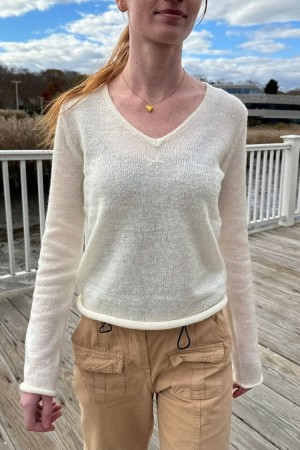 Svetr Brandy Melville Andi Mohair V-Neck (Do Not Enable) OK Bílé | CZ XICWP-3470