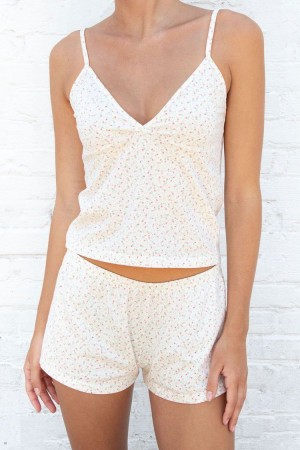 Tílko Brandy Melville Amara Floral Bílé Koralove | CZ MQXZN-1926