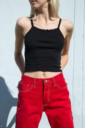 Tílko Brandy Melville Belle Bow Krajkové Černé | CZ UKRVE-9401