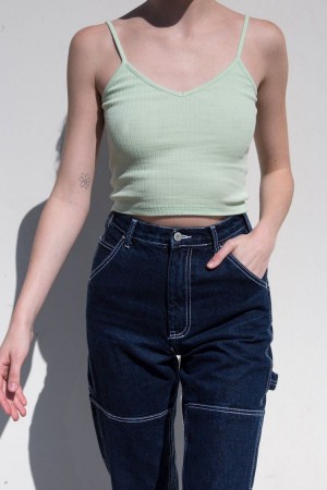 Tílko Brandy Melville Lorene Cropped Světle Zelene | CZ HFYUT-8149
