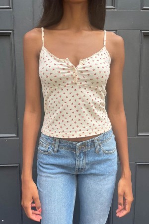 Tílko Brandy Melville Tiffany Floral Bílé Červené | CZ KORTP-5481