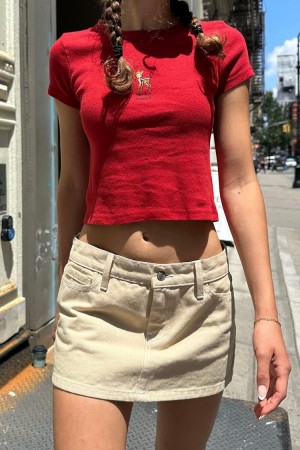 Topy Brandy Melville Ashlyn Swiss Deer Červené | CZ MUSXN-5276