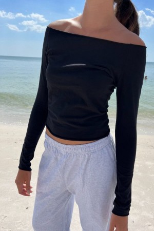 Topy Brandy Melville Bonnie Long Sleeve Černé | CZ KUDGM-4801