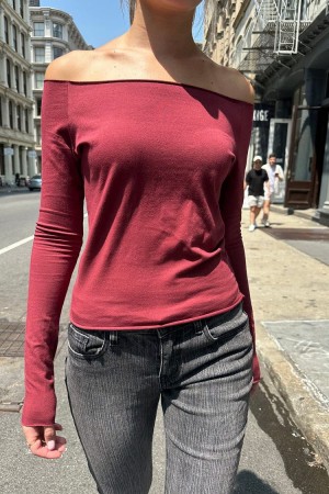 Topy Brandy Melville Bonnie Long Sleeve Vínové | CZ WJLNV-8396