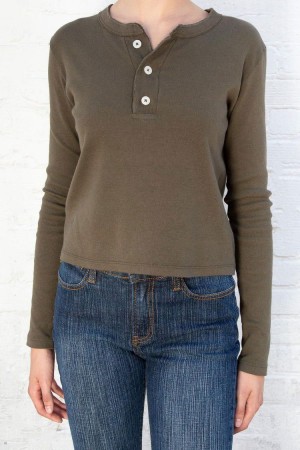 Topy Brandy Melville Charlie Long Sleeve Olivy Zelené | CZ XQTKJ-0512