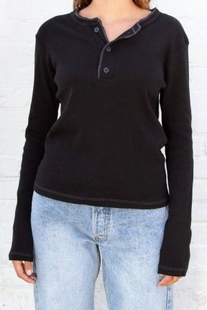Topy Brandy Melville Charlie Long Sleeve Černé | CZ EIPLN-5817