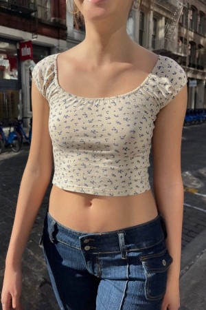 Topy Brandy Melville Eden Floral Crop Bílé Blankyt | CZ KTOQV-0186