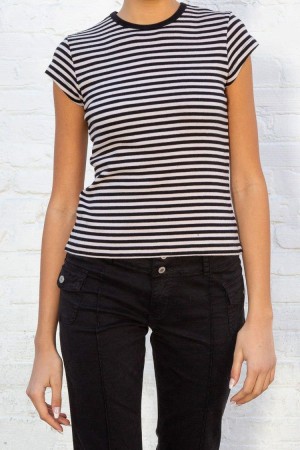 Topy Brandy Melville Hailie Long Pruhovaný Bílé Černé | CZ LYHRK-8632