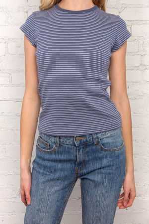 Topy Brandy Melville Hailie Long Pruhovaný Blankyt Bílé | CZ KIPWM-0439