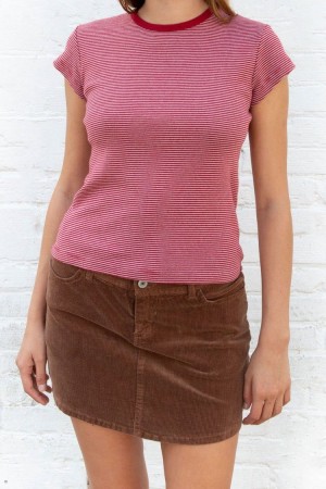 Topy Brandy Melville Hailie Long Pruhovaný Červené Bílé | CZ YILBR-5327