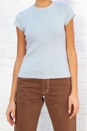 Topy Brandy Melville Hailie Long Pruhovaný Blankyt Bílé | CZ YPIGC-1257