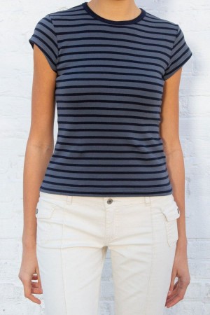 Topy Brandy Melville Hailie Long Pruhovaný Tmavě Blankyt | CZ TKBEG-3417