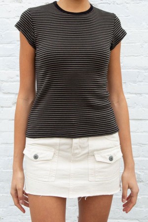 Topy Brandy Melville Hailie Long Pruhovaný Šedé | CZ PRKFM-4671