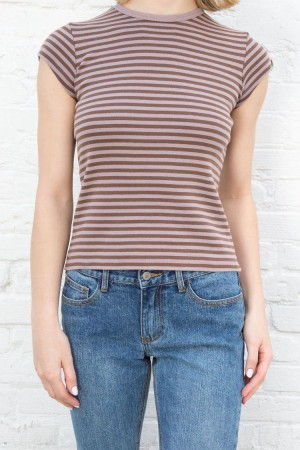 Topy Brandy Melville Hailie Long Pruhovaný Hnědé Růžové | CZ BIAJX-8092