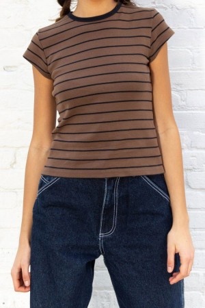 Topy Brandy Melville Hailie Long Pruhovaný Hnědé Černé | CZ GLUEA-0531