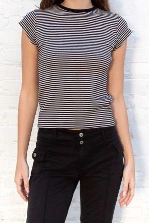 Topy Brandy Melville Hailie Long Pruhovaný Černé Krém | CZ RBPYA-4952