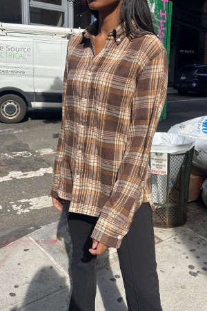 Topy Brandy Melville Hazel Flannel Hnědé | CZ AOGQJ-7213