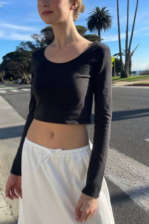 Topy Brandy Melville Jillian Crop Černé | CZ ZYVEW-6297