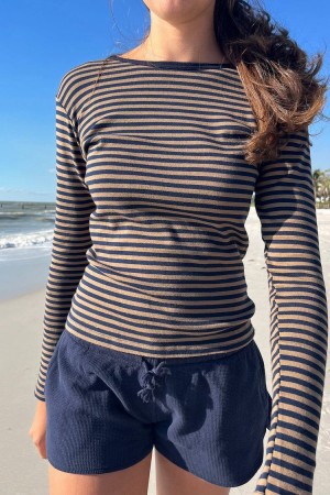 Topy Brandy Melville Leah Pruhovaný Hnědé Černé | CZ IDHOW-9207