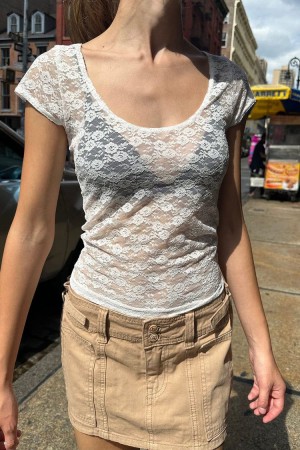 Topy Brandy Melville Lottie Krajkové Bílé | CZ YEAUQ-5702