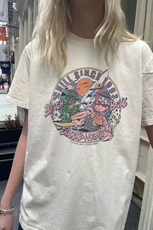 Topy Brandy Melville Penelope Chill Since Beach Boys Bílé | CZ NMOAD-0276