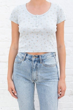 Topy Brandy Melville Zelly Floral Eyelet Světle Blankyt | CZ SIBCO-7210