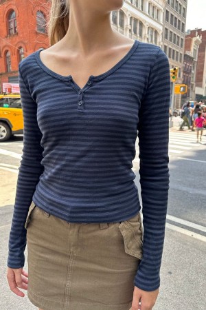 Topy Brandy Melville Zelly Stripe Tmavě Blankyt | CZ UCIMX-8461